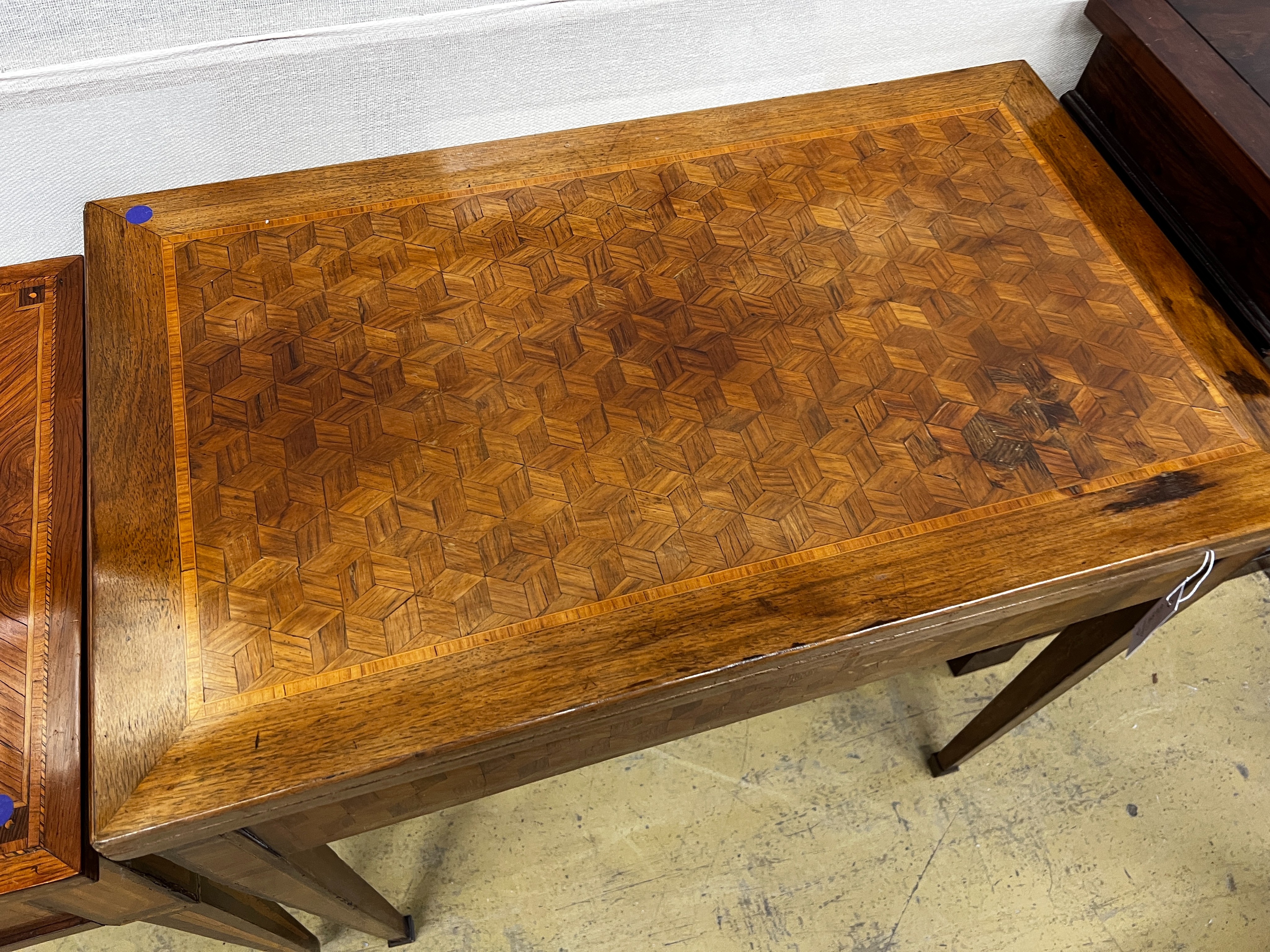 A French Transitional style folding card table, width 80cm, depth 48cm, height 78cm